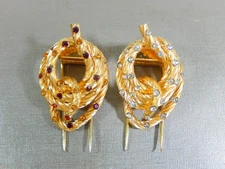 VINTAGE DEPOSE ROGER JEAN-PIERRE FRENCH RHINESTONE PAIR KNOT FUR PINS CLIPS