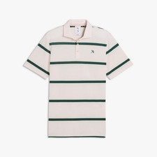 Arnold Palmer Puma AP Pique Stripe Golf Polo Jasmine Flower/Forest Green 635592