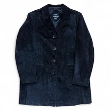 Vintage Black Suede Blazer / Mid Length Trench Coat by Dennis Brasso Womens LG