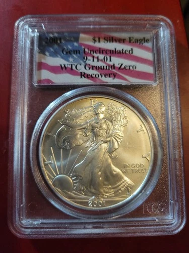 2001 GEM Uncirculated 1oz Fine Silver WTC Ground Zero Recovery Silver Eagle Coin
