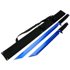 2PC SET 26'' & 18"" Ninja Samurai Katana Swords Machete Full Tang Blade Blue