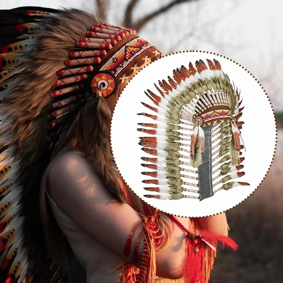 Indian Headdress Fancy Dress Chief Indian Hat for Festival Performance Party - Image 2 of 4