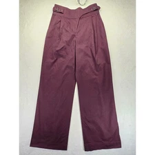 Express Pants Womens 4L High Waisted Wide Leg Pleated Side Buckle Belt Burgundy