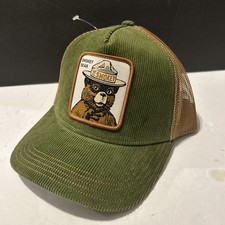 Authentic Smokey The Bear Patch Corduroy Mesh Snapback Trucker Hat Wildfires NWT