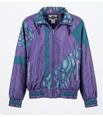 Vintage Outbrook Women s Windbreaker Jacket 1XL Color Block Tracksuit Purple