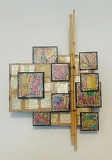 PAM SOILEAU Signed Original 3D Mixed Media Collage Abstract Painting Sculpture