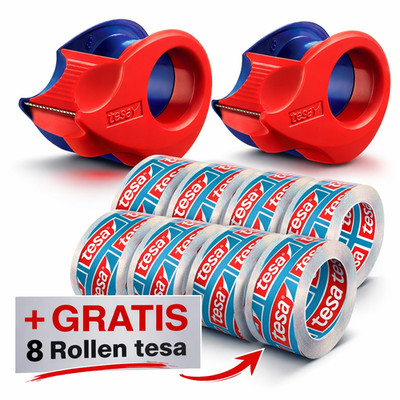 2x tesa Klebefilmabroller Mini-Abroller + 8 Rollen tesafilm kristall 10x15mm