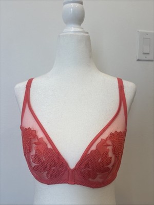 Simone Perele Wish Sheer Plunge Sexy Bra peach 32C Underwire, Adjustable straps
