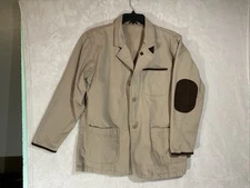 Scandia Woods Barn Coat Khaki/Brown Suede Elbow/Trim Sz Medium