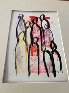 Abstract people sketch drawing paper ink 21x15 acrylic picture orig sign ZM