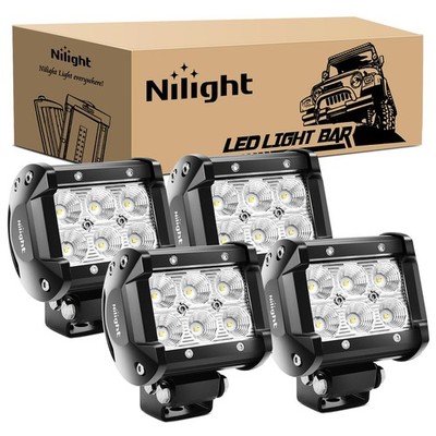 Nilight Led Pods 4Pcs 18W 1260Lm Flood Led Light Bar Driving Fog Light Off Road