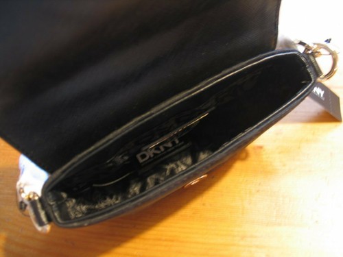 DKNY Small black canvas crossbody bag / clutch with croc pcv trim - Picture 6 of 12