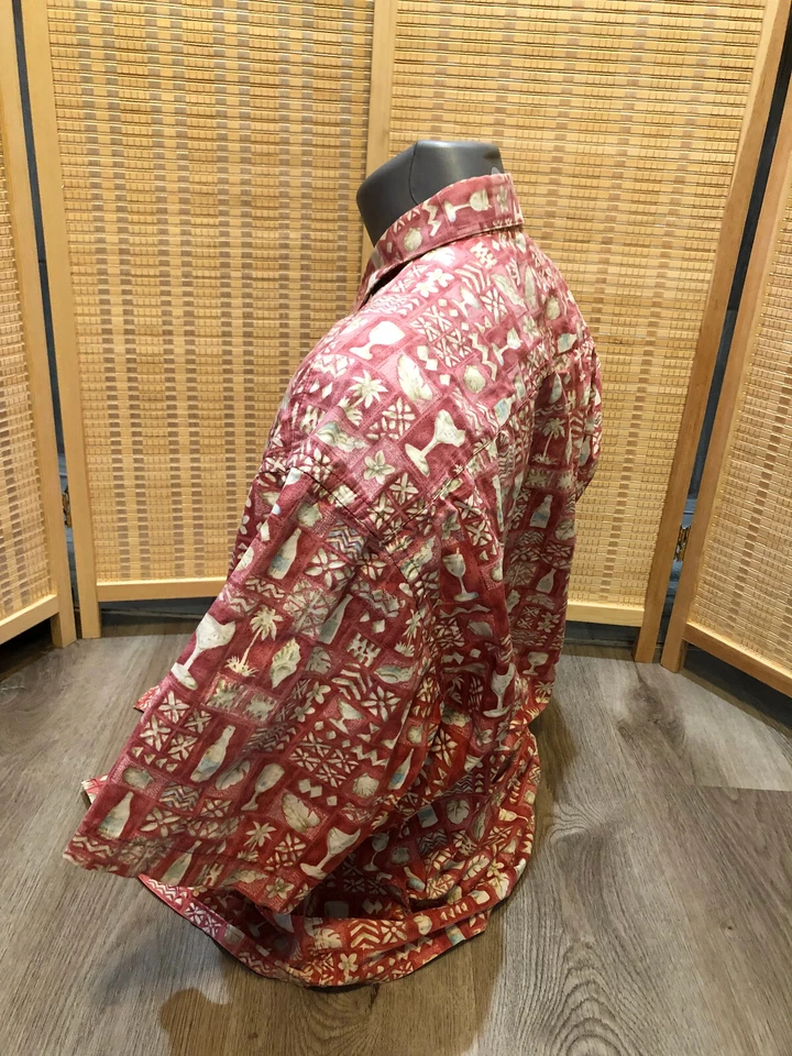 Campia Moda Hawaiian Button Up Aloha Shirt 100% Cotton Vintage Red XL H127 - Image 3 of 4