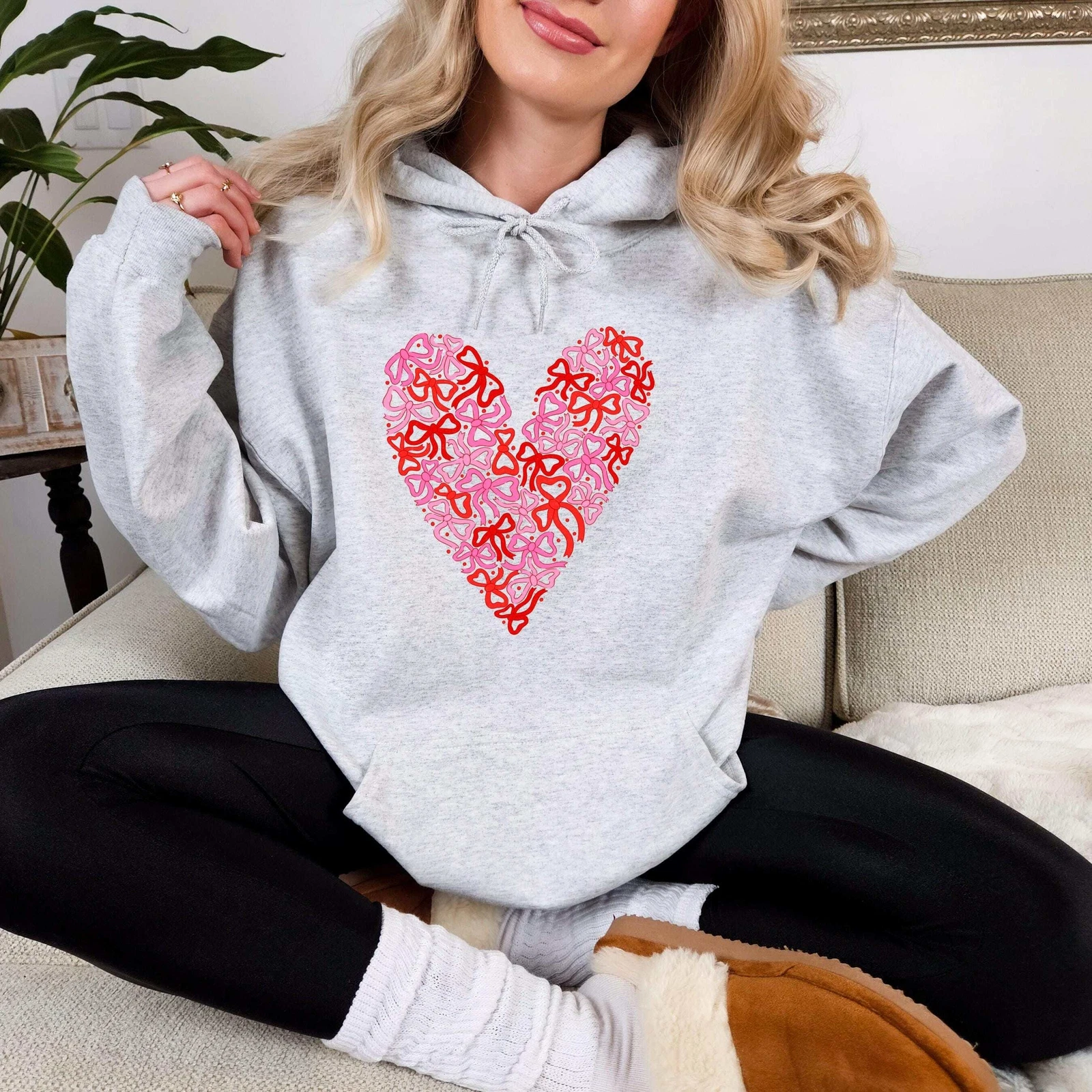 Felpa con fiocco a nastro cuori felpa con cappuccio San Valentino maglietta fiocco cuore carino regalo