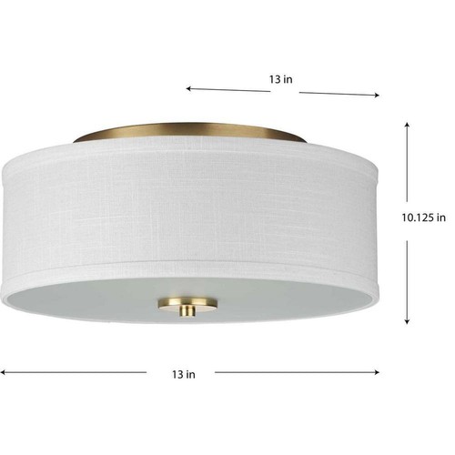Progress Lighting Inspire 2-Light Satin Brass Summer Linen Shade Kitchen Ceiling - Picture 7 of 13