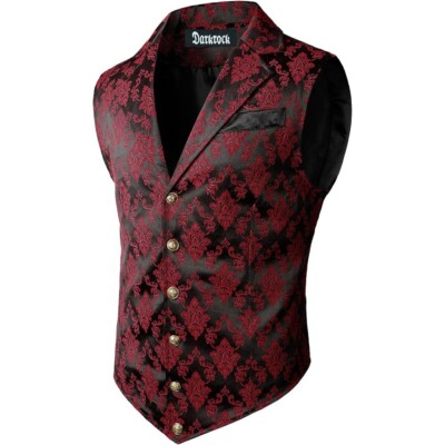 Men's Formal Suit Black Red Vest Fit for Business or Casual Dress Vest 