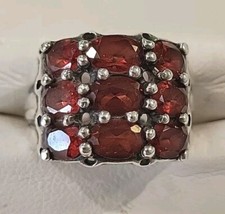 925 Sterling Silver Garnet Wide Band Ring Size 5.75