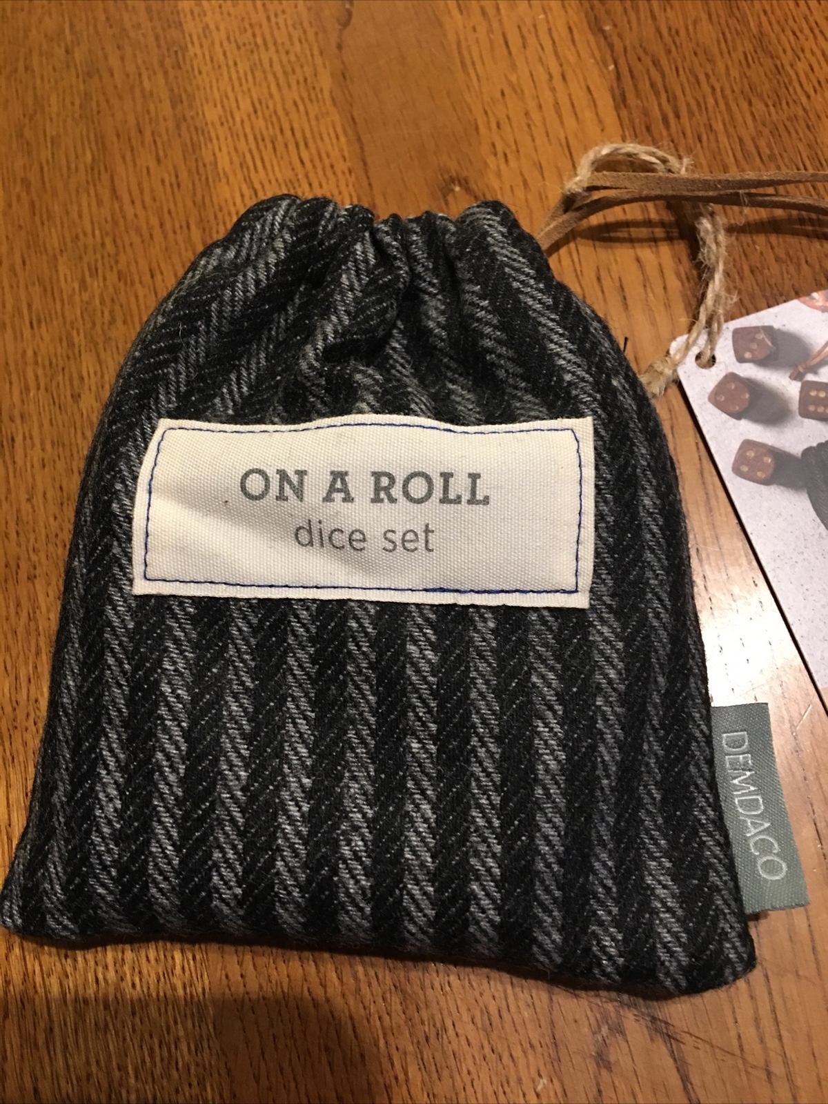 Demdaco On A Roll Dice Black Stripe 1” inch Wood and Cotton Travel Game Bag Set for sale online