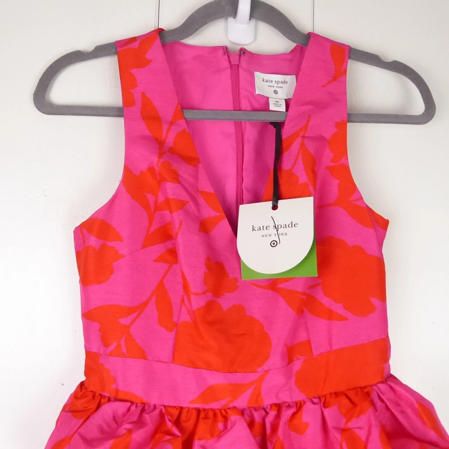 Abito donna Kate Spade x Target taglia 00 classico rosa peplo midi ospite matrimonio nuovo con etichette