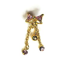14G BOW PINK BELLY NAVEL RING CZ Jewelry Surgical Barbell Body Piercing 9009 1