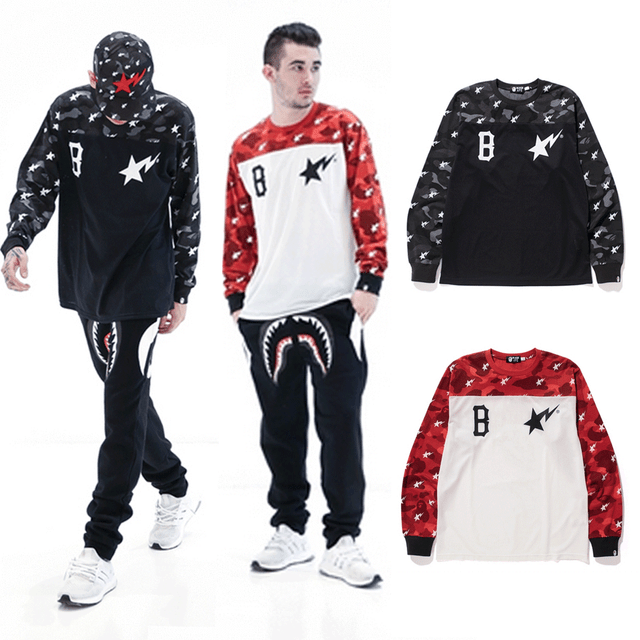 * A BATHING APE Men/'s x BLACK SCALE CAMO LONG SLEEVE TEE Red L//XL Japan New