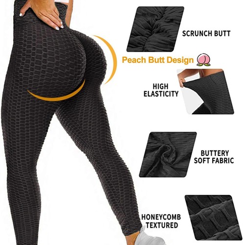 Women Push Up Yoga Pants Anti-Cellulite Leggings Gym Sports Waffle Scrunch Pants - Picture 4 of 29