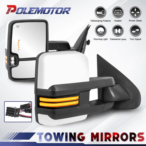 2PCS Tow Mirrors For Chevy Silverado GMC Sierra 1500 2500/3500HD White Painted