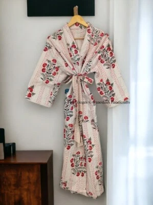 HANDGEFERTIGT Vintage Baumwolle Handarbeit Kantha Jacke japanischer Kimono Stil gesteppt Ka...