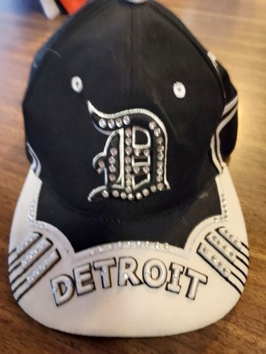 Detroit Tigers City Hunter Black White W/StonesAdjustable Hat Baseball Cap Adult