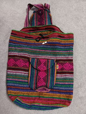 Artesanias Mr Pinzon Mexican Woven Backpack Indian Bag Pink Purple