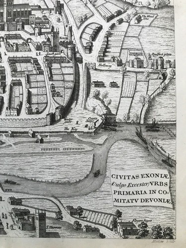 1822 Antique Print; Plan of Exeter, Devon - Birds Eye View by Mutlow / Hogenberg - Picture 4 of 5