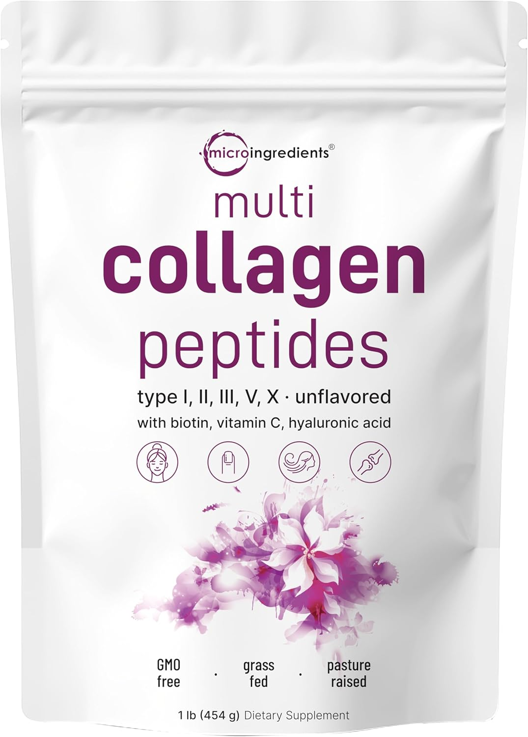 Polvo de péptidos de colágeno múltiple, 16 oz - péptidos de proteína hidrolizada | tipo I, II,