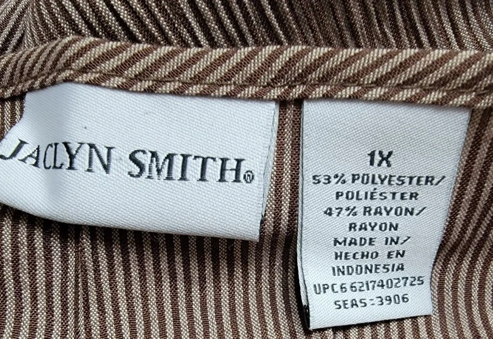 Jaclyn Smith Womens Shirt Top Blouse Size 1X Brown Striped - Image 2 of 4