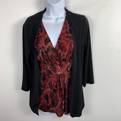 Jacyln Smith Collection Womens Top Sz S Red Black Animal Print Attached Tank 