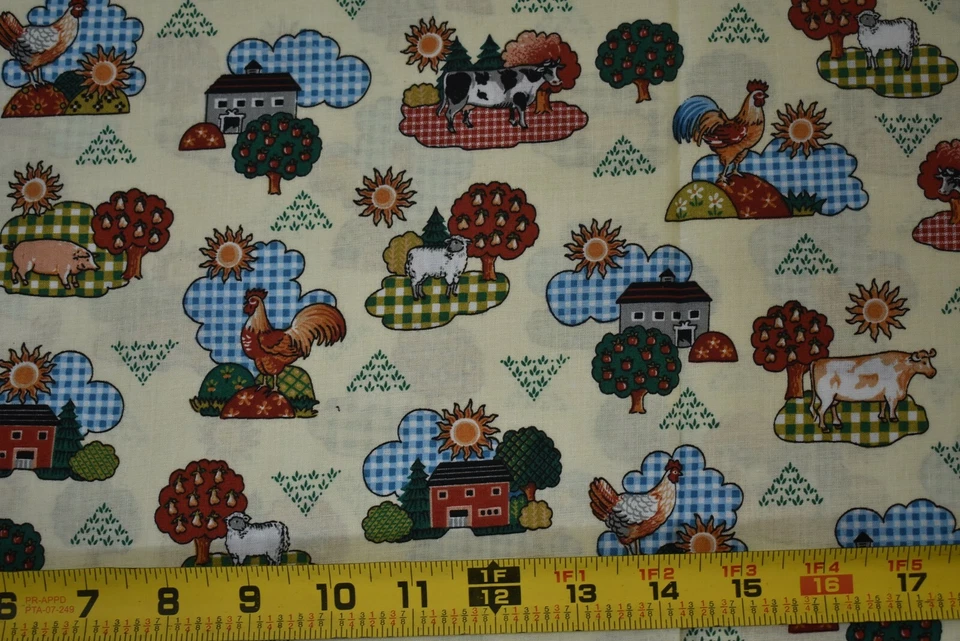 By 1/2 Yd, Vintage, Colorful Farm Scenes on Yellow Cotton,Concord/Kesslers,P2721 - Image 2 of 4