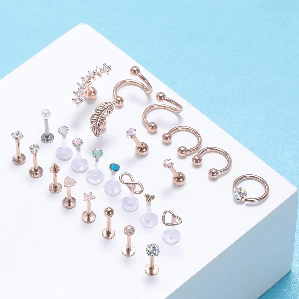 25Pcs 16G Cartilage Earring Surgical Steel Lip Studs Set Conch Piercing Jewelry - Image 4 of 4