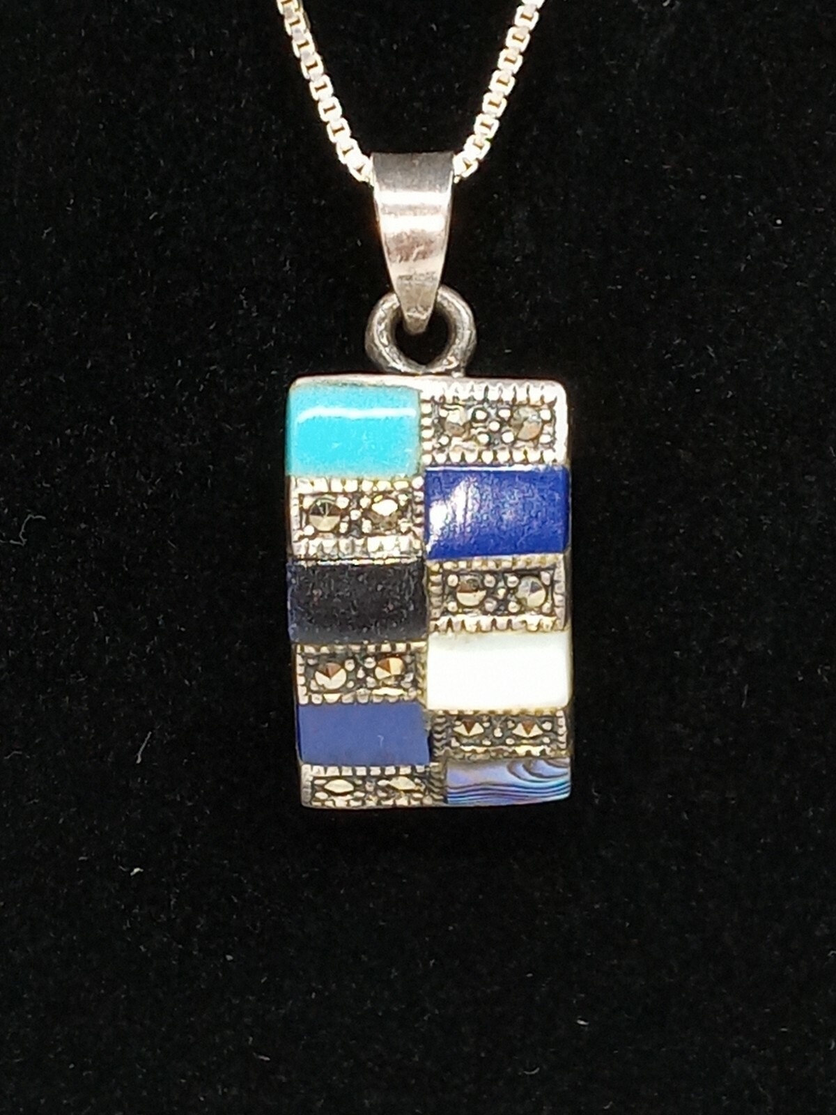 Solid Sterling Silver 18" Necklace Multi Stone Pe… - image 1