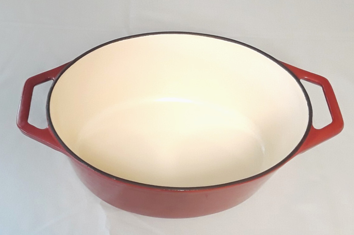 Large CAST IRON Red Oval CASSEROLE Dish, 8 Quart with Lid, Well Equipped Kitchen