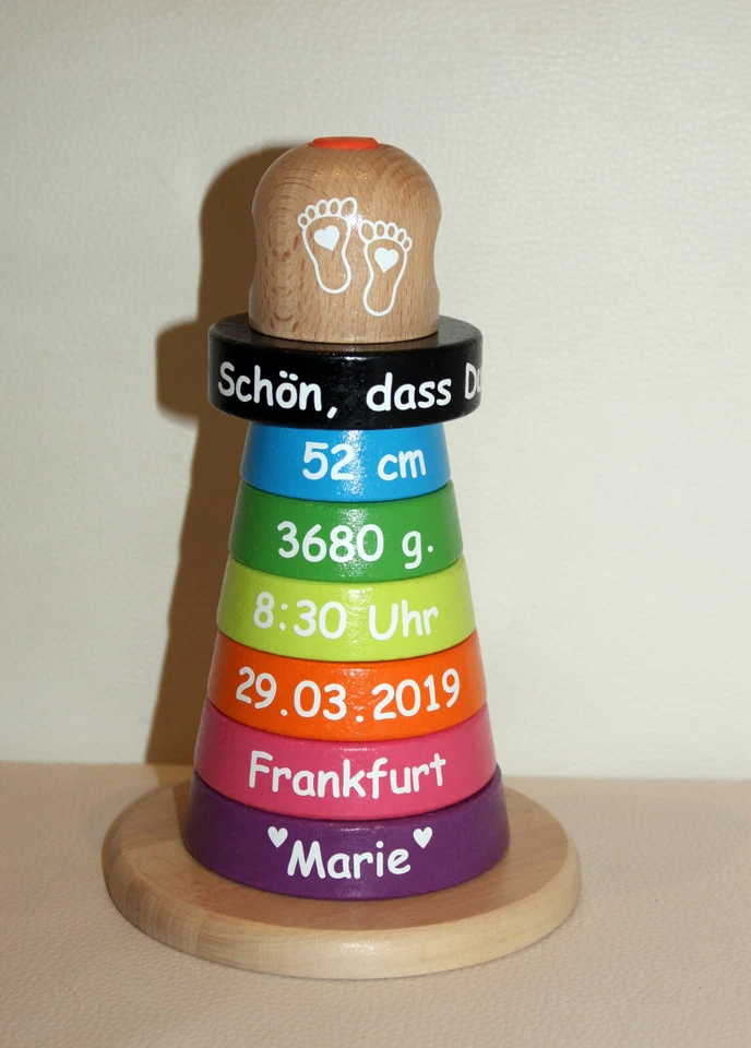 MARKENLOS PERSONALISIERT TURM STAPELTURM AUS HOLZ GESCHENK ZUR GEBURT BABY TAUFE