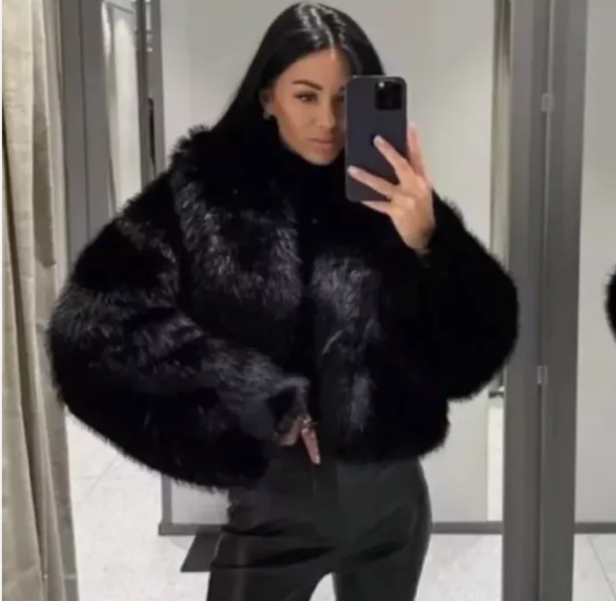 ZARA NEW WOMAN SHORT FAUX FUR JACKET COAT BLACK 6318/247 XS M L | eBay