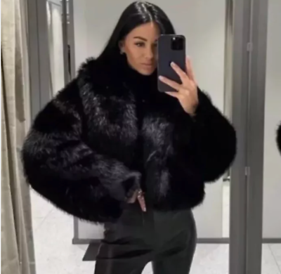 ZARA NEW WOMAN SHORT FAUX FUR JACKET COAT BLACK 6318/247 XS M L | eBay