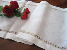 @ Vintage Style Beige Cotton Crochet Lace Thick Linen White Table Runner XXL E