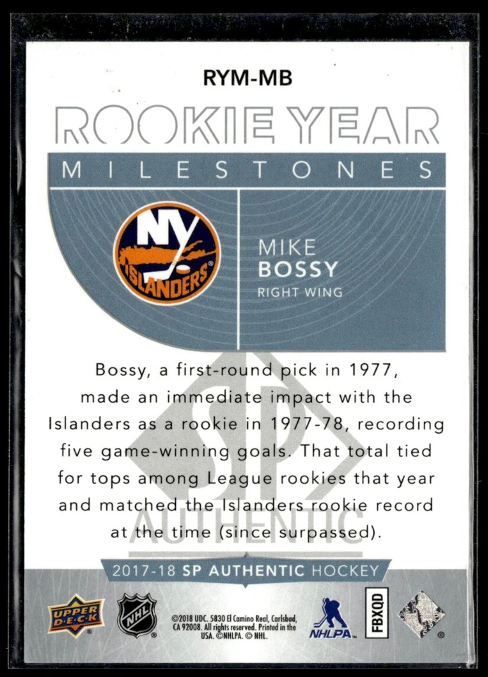 2017-18 SP Authentic Rookie Year Milestones Mike Bossy #RYM-MB H4R4I - Image 2 of 2