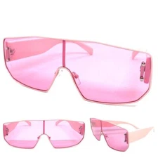 Oversized Classic Modern Retro Shield Style SUN GLASSES Large Pink Frame & Lens