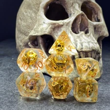 Sage's Familiars - Golden Skull Familiar Resin Polyhedral Dice Set | RPG DND
