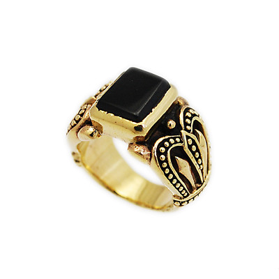TABLE CUT BLACK ONYX SOLID BRASS ROYAL BIKER JEWELRY GOTHIC RING nd-r033