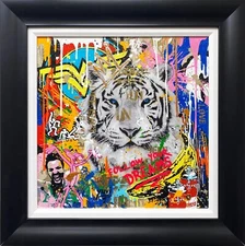 Yuvi "Follow Your Dreams" Hand Signed Graffiti Oil Custom Framed Art Tiger NEW