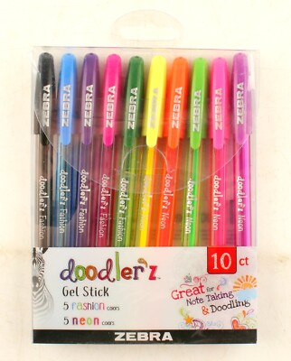 *Zebra Doodlerz Gel Stick Pens Bold Point, 1.0mm, Assorted Glitter Colors, 10ct