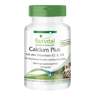 Calcium Plus mit K2 & D3 - 90 Kapseln für Knochen und Muskelfunktion | fairvital