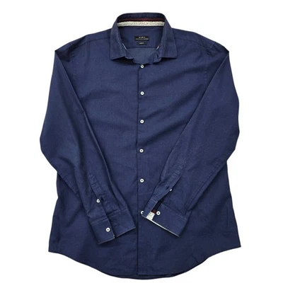 Chemise boutonnée en coton slim bleu marine Zara XL pour homme BNWT - Photo 1/4